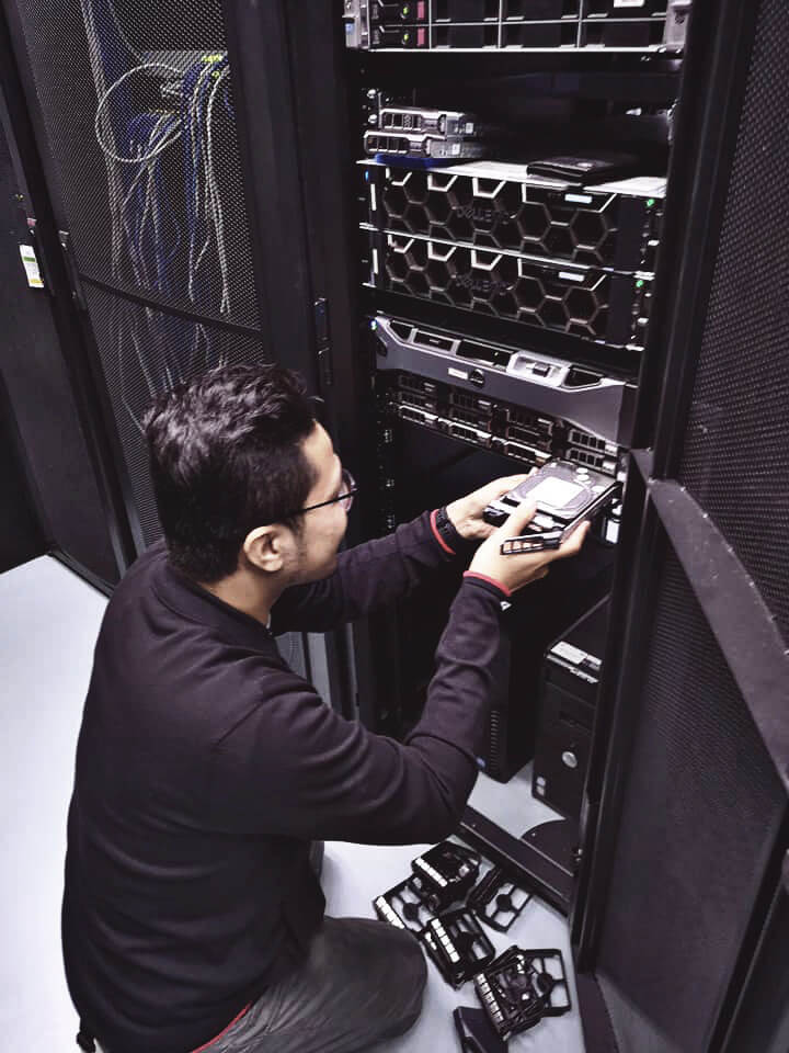 network engineer working on server storage